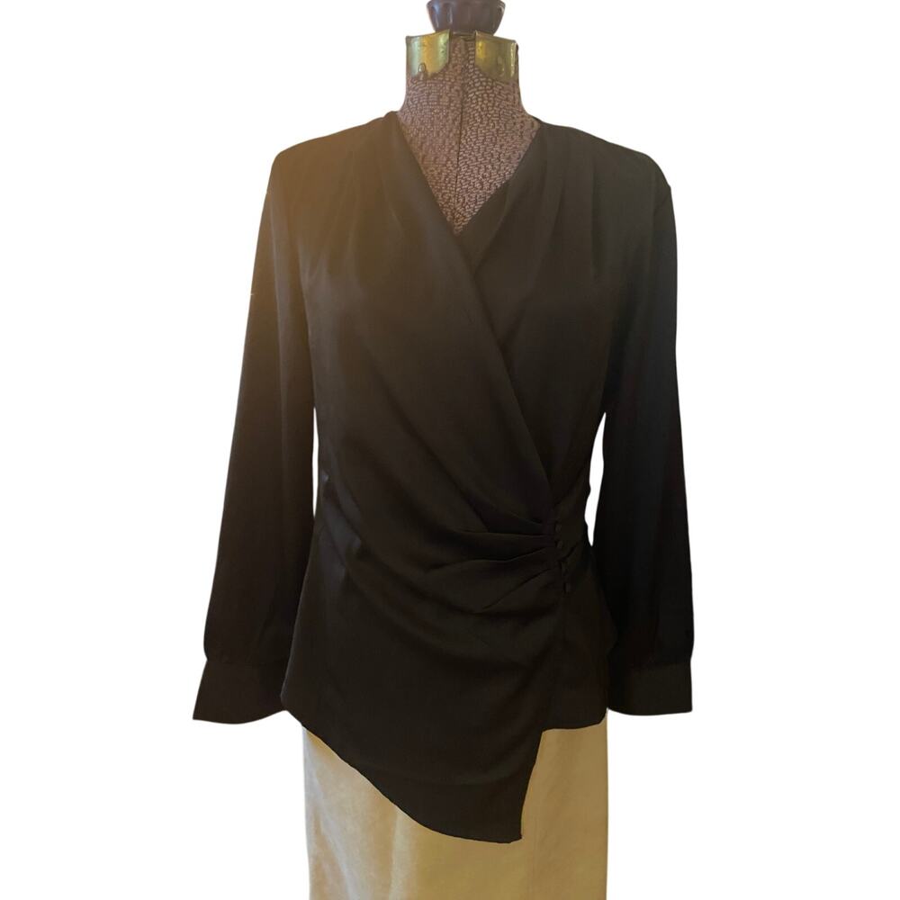 Gracia Tuckernuck Black Asymmetrical Long Sleeve Top Size M